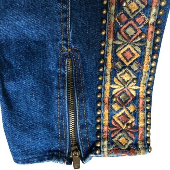Vintage 90s very high waist baggie studs & zippers embelished denim jeans pants - Picture 4 of 16